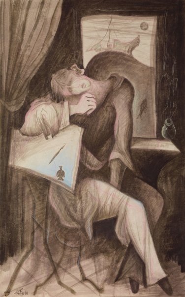 THE WRITER,NK ON LOKTA PAPER. 55X75 CM. 2009.  αντίγραφο